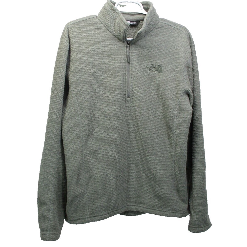 The North Face Mens Grey Half Zip Waffle Textured Fleece Jacket Mock Collar Sz M